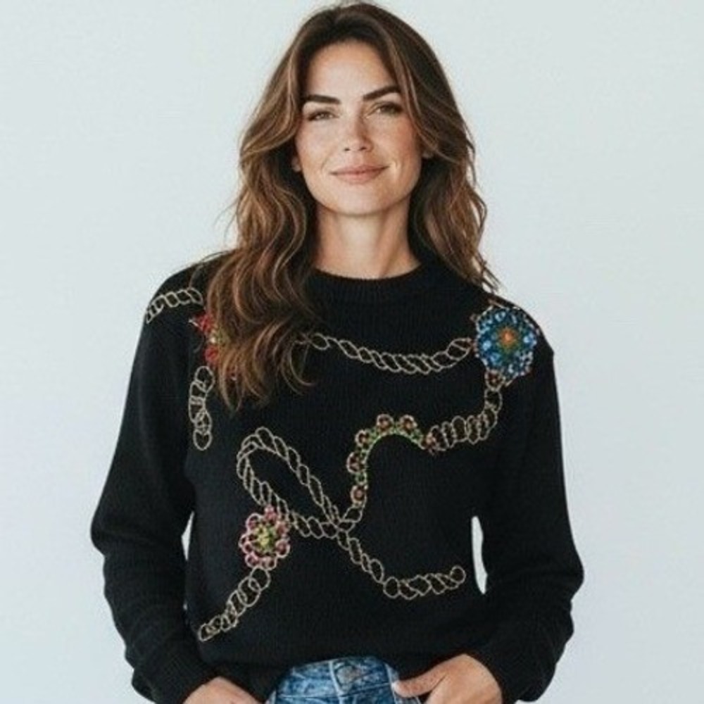 Jessica Roberts Vintage 80s/90s‎ Holiday Embellished Floral Sweater Women's